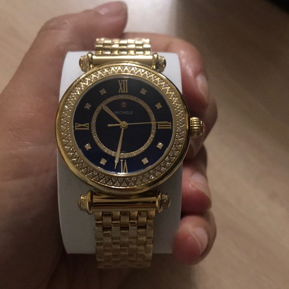 Michele Caber Mid Diamond watch Gold/Blue - Picture 2 of 2